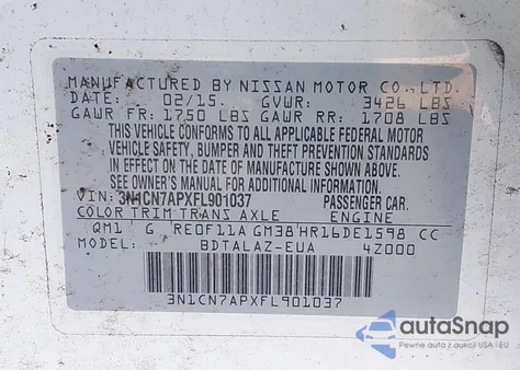 2015 Nissan Versa 1.6 S+ from USA, damaged, VIN 3N1CN7APXFL901037